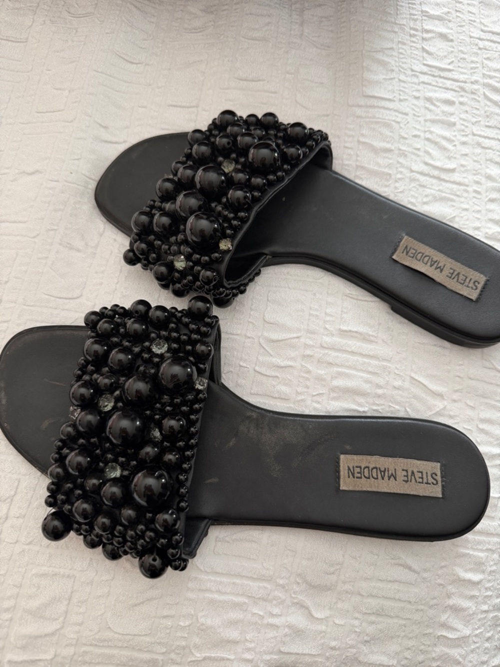 Steve Madden Black Beaded Slide Sandals